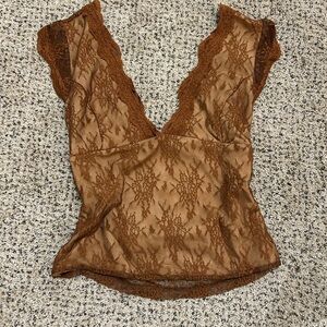 SHEIN Brown Lace Top